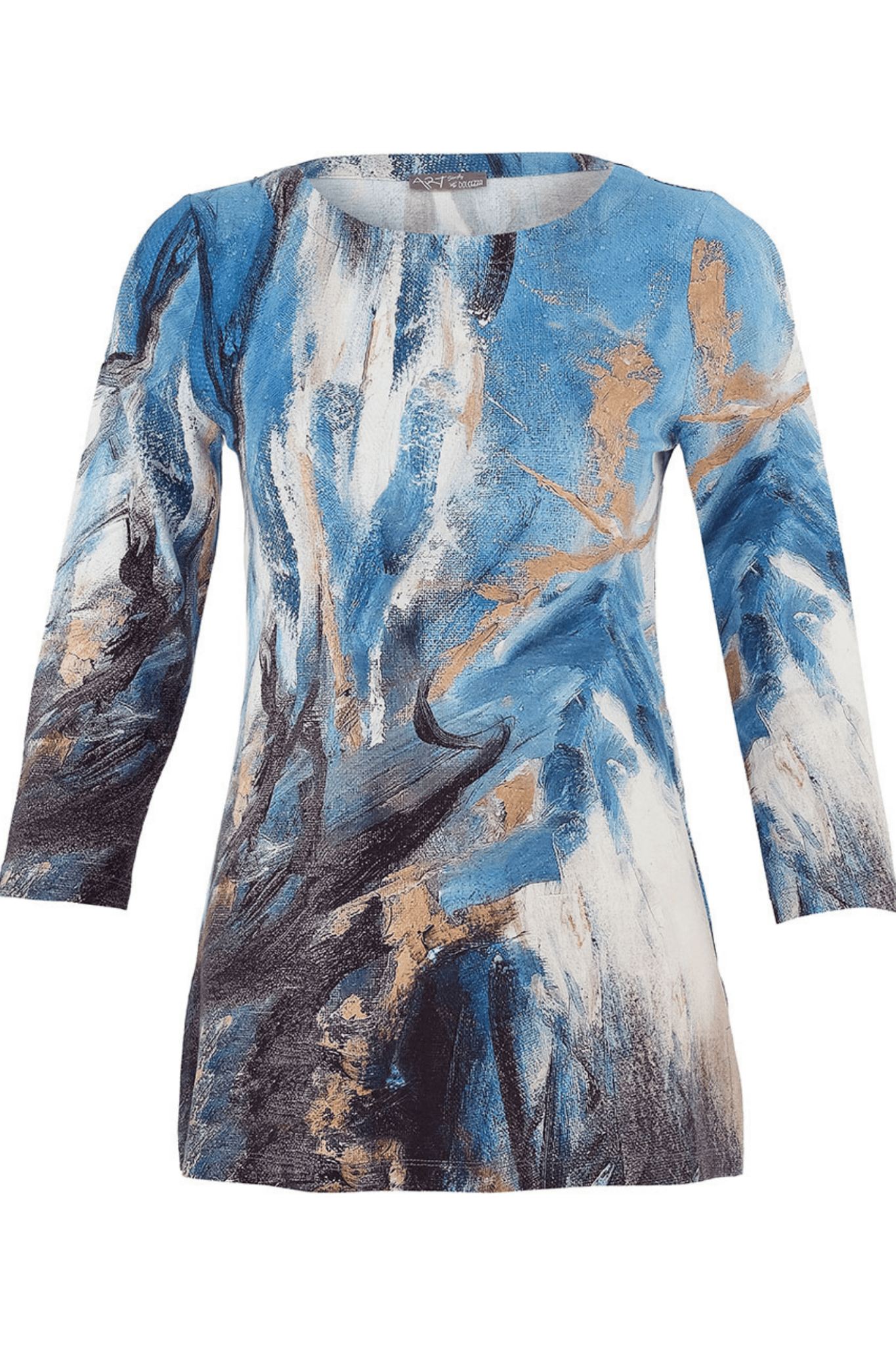 Dolcezza 75672 Blue Abstract Print Long Sleeve Tunic Top - Dotique - Dolcezza