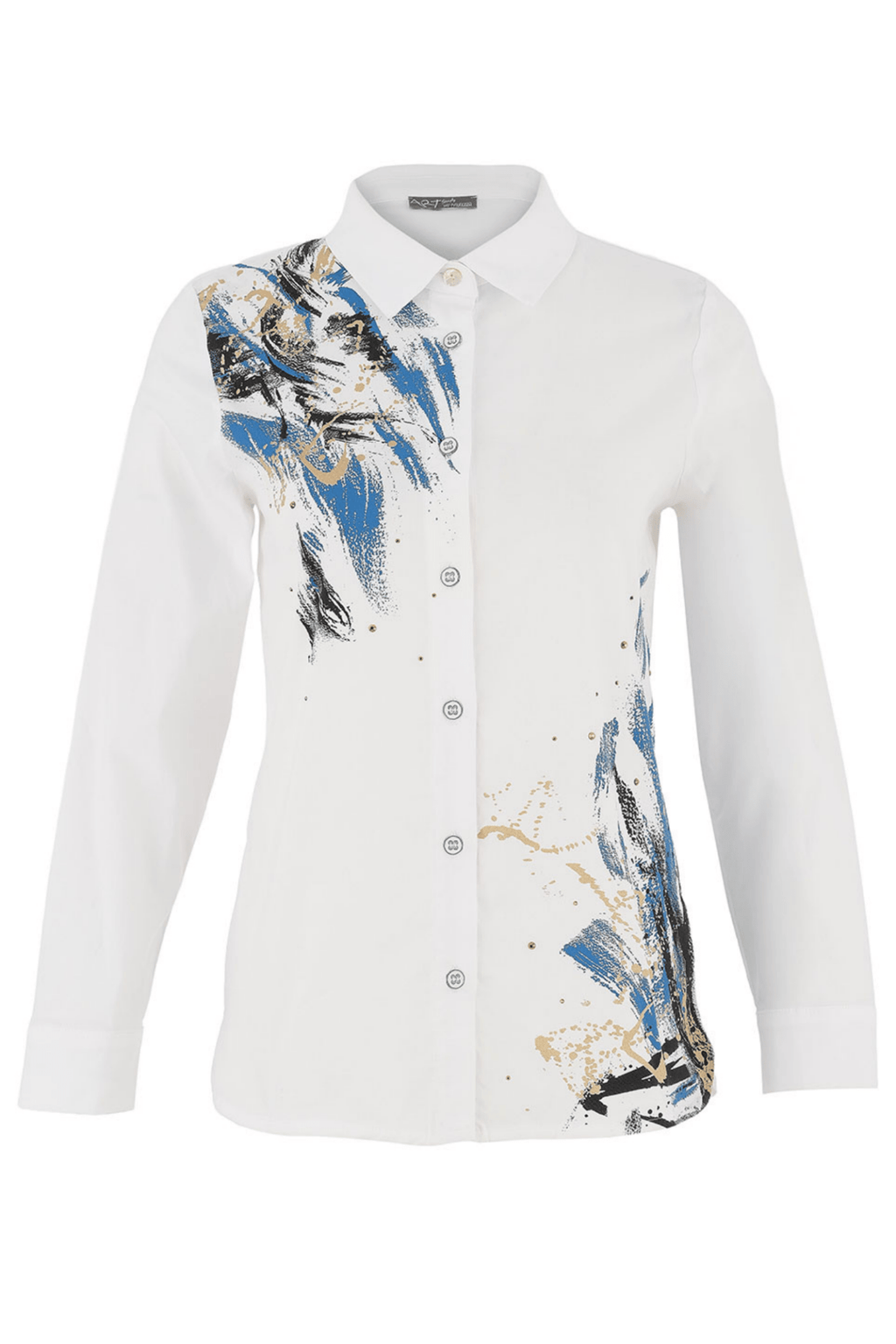 Dolcezza 75673 White Abstract Brushstroke Print Shirt - Dotique - Dolcezza