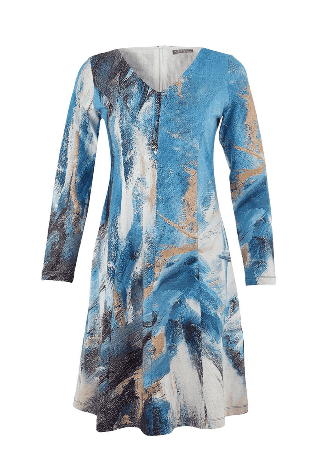 Dolcezza 75675 Blue Abstract Long Sleeve Cotton Dress - Dotique - Dolcezza