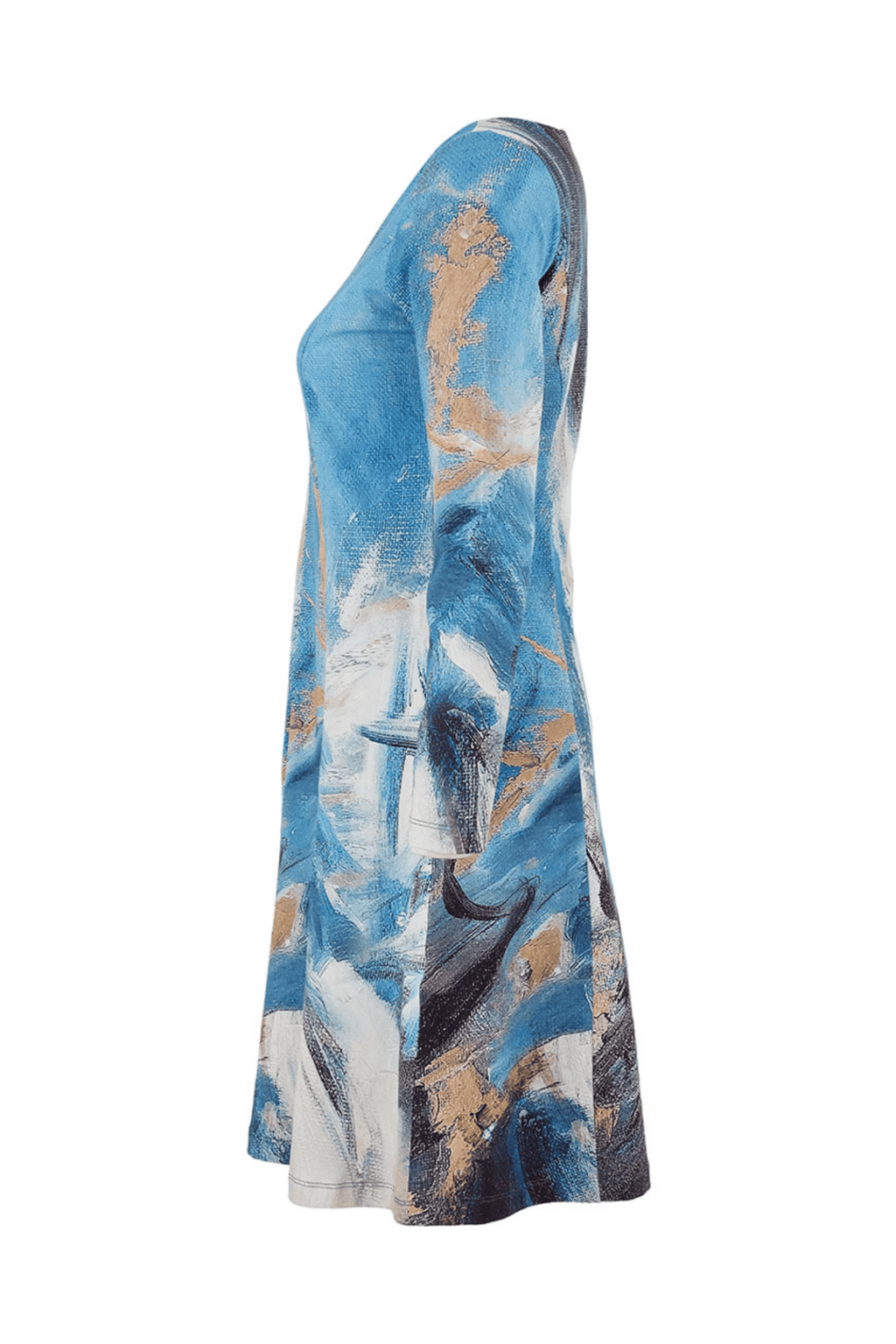 Dolcezza 75675 Blue Abstract Long Sleeve Cotton Dress - Dotique - Dolcezza