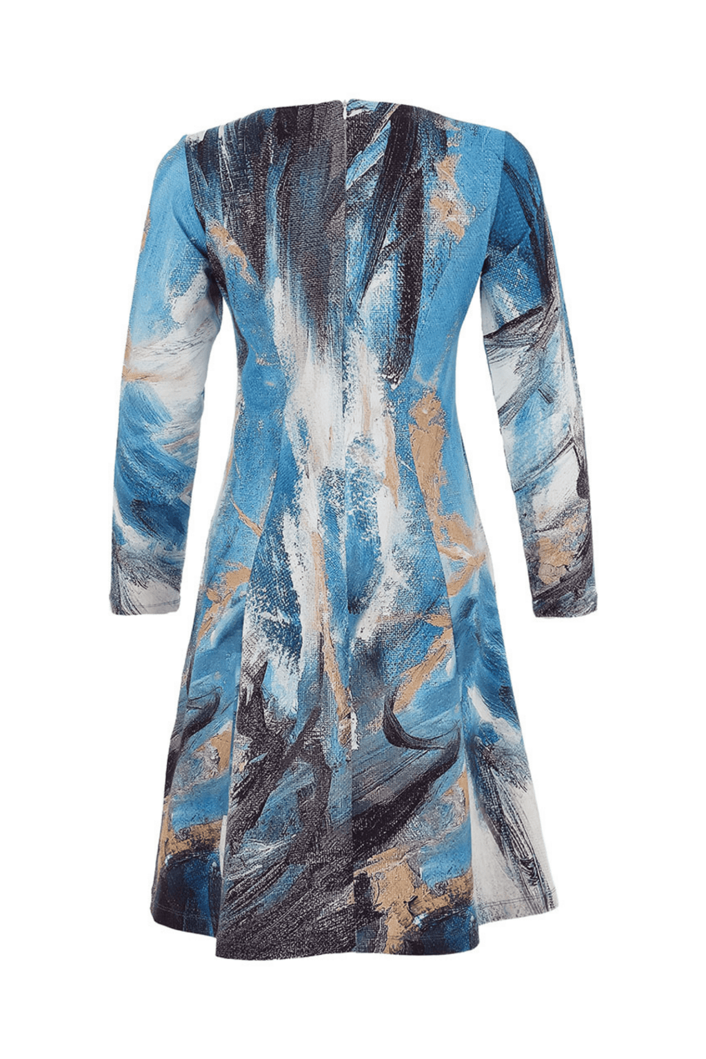 Dolcezza 75675 Blue Abstract Long Sleeve Cotton Dress - Dotique - Dolcezza