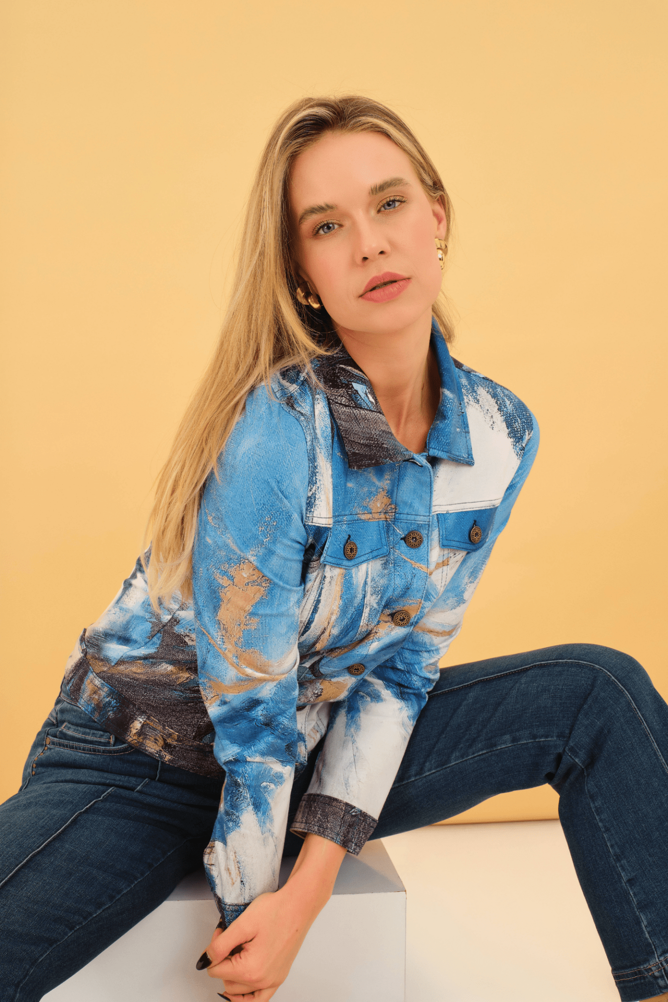 Dolcezza 75677 Artistic Print Blue Fitted Jacket - Dotique - Dolcezza