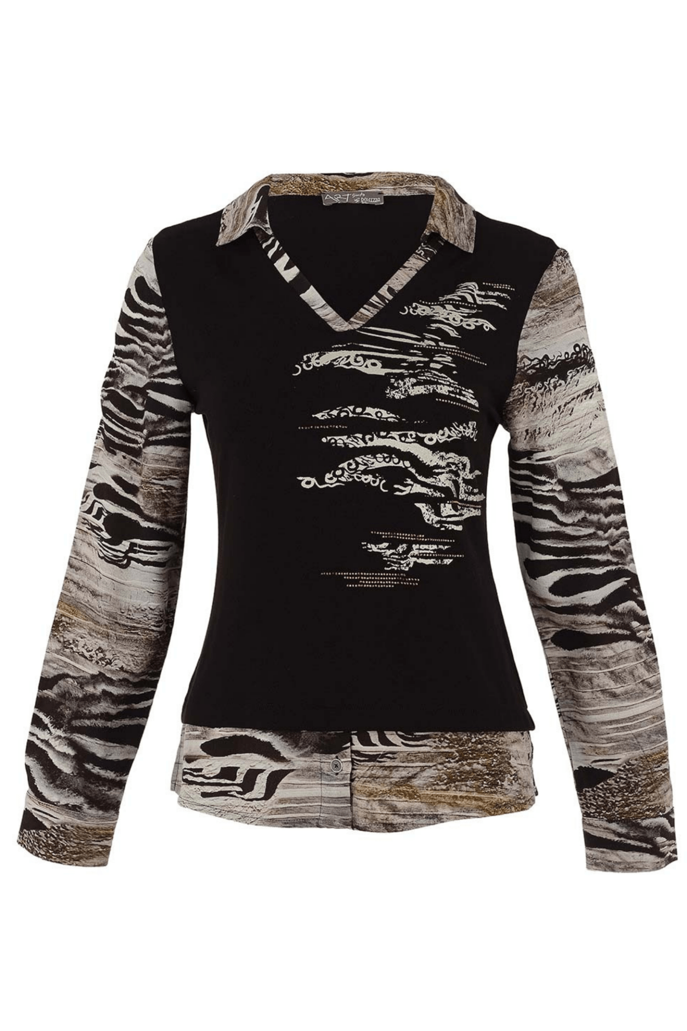 Dolcezza 75682 Black Zebra Print V - Neck Top - Dotique - Dolcezza