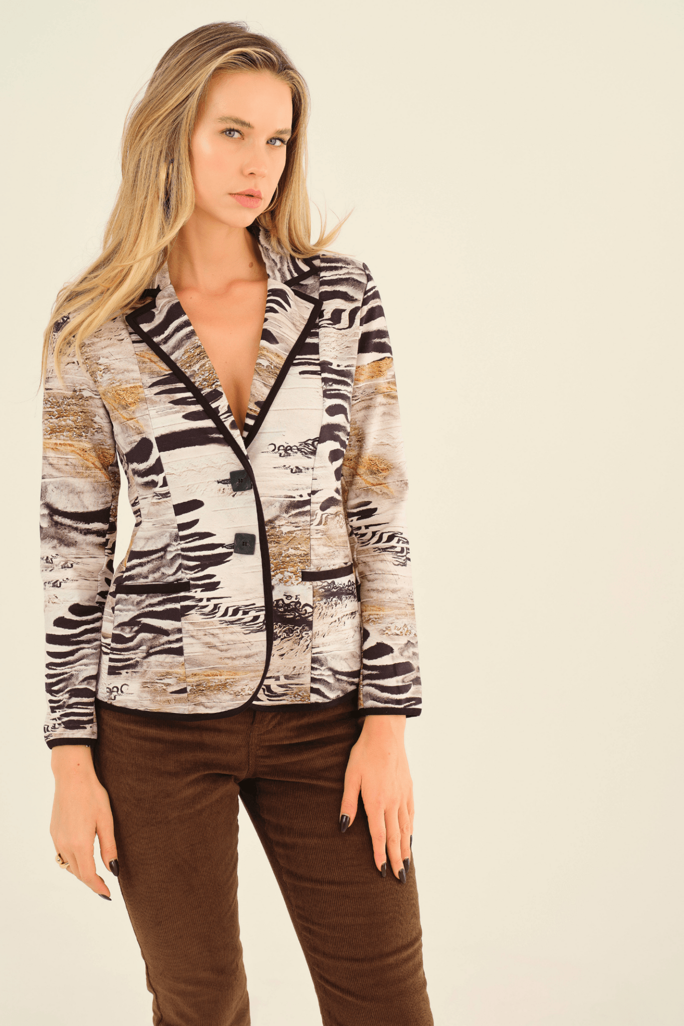 Dolcezza 75687 Animal Print Fitted Blazer in Beige and Black - Dotique - Dolcezza