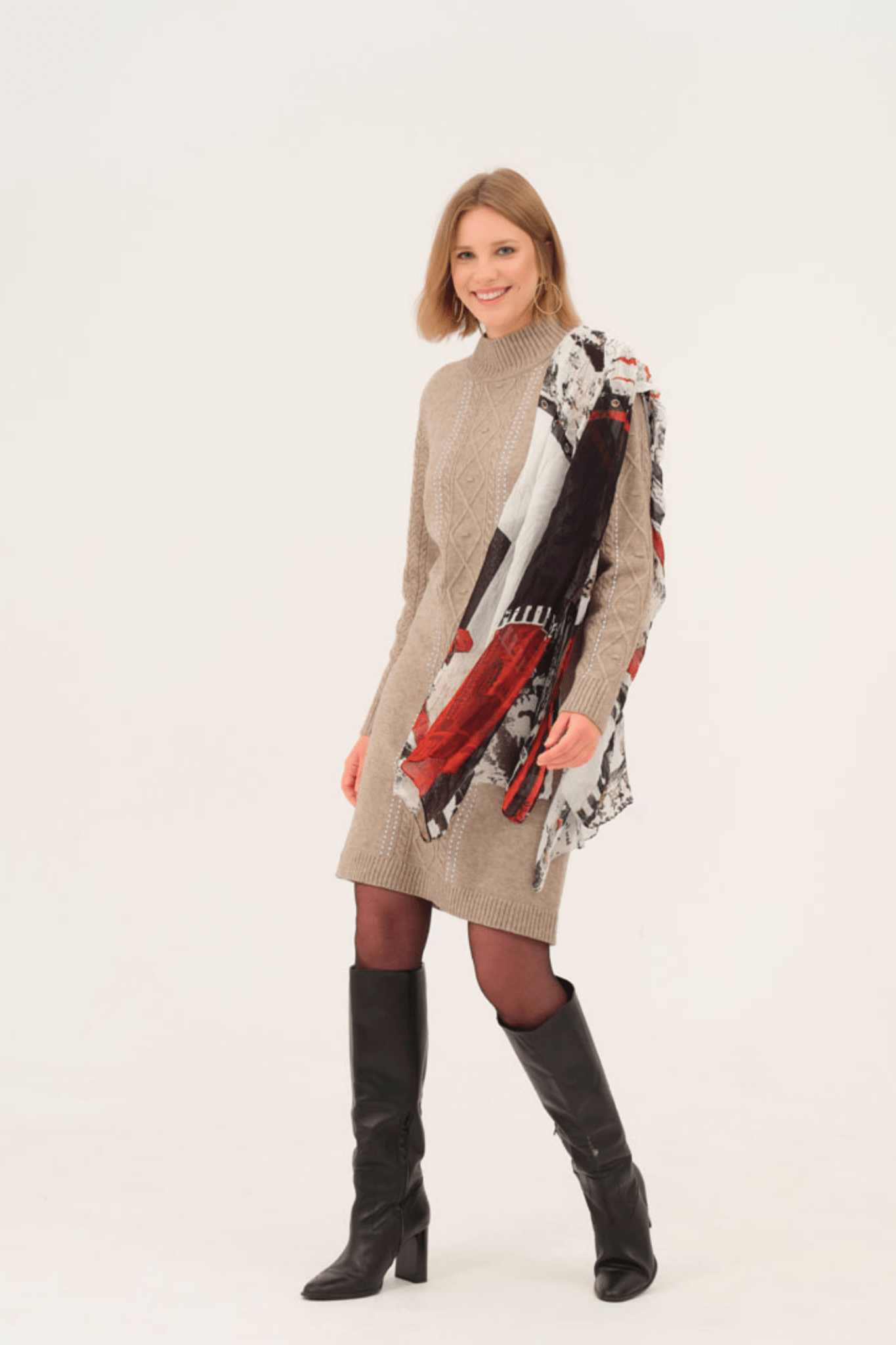 Dolcezza 75904 Red and Black Abstract Print Viscose Scarf - Dotique - Dolcezza
