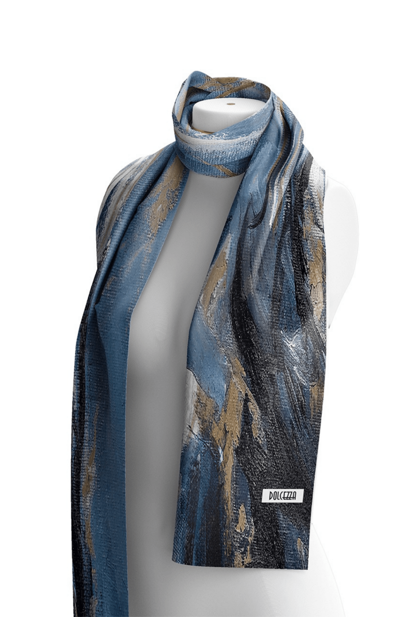 Dolcezza 75907 Blue and Gold Abstract Print Viscose Scarf - Dotique - Dolcezza