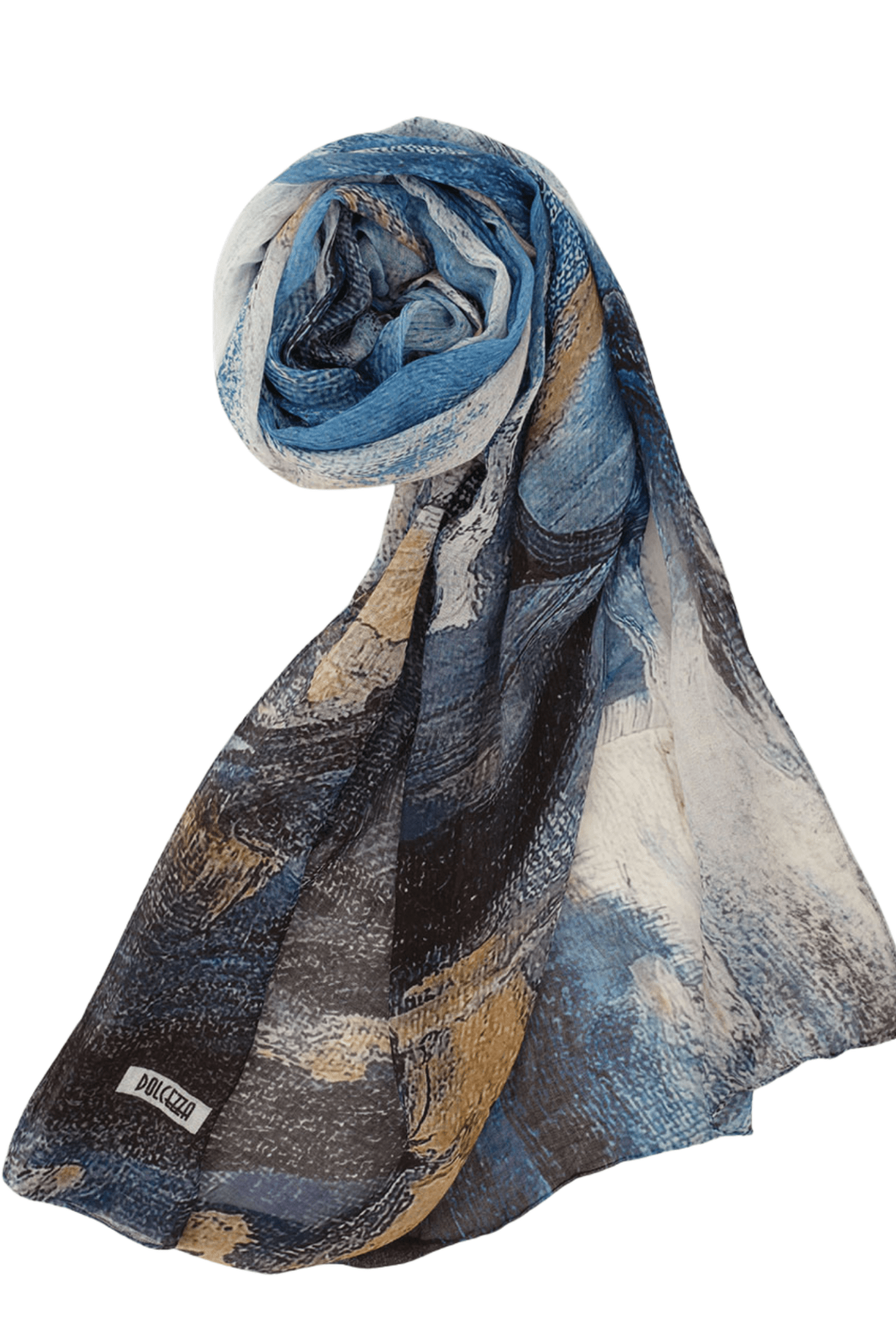 Dolcezza 75907 Blue and Gold Abstract Print Viscose Scarf - Dotique - Dolcezza
