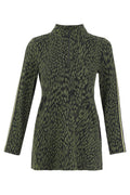 Dotique Dolcezza 76111 assorted abstract print knit jumper with stand-up neckline and long sleeves.