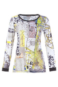 Dolcezza 76720 assorted knit jumper with an abstract collage print, round neckline and long sleeves.