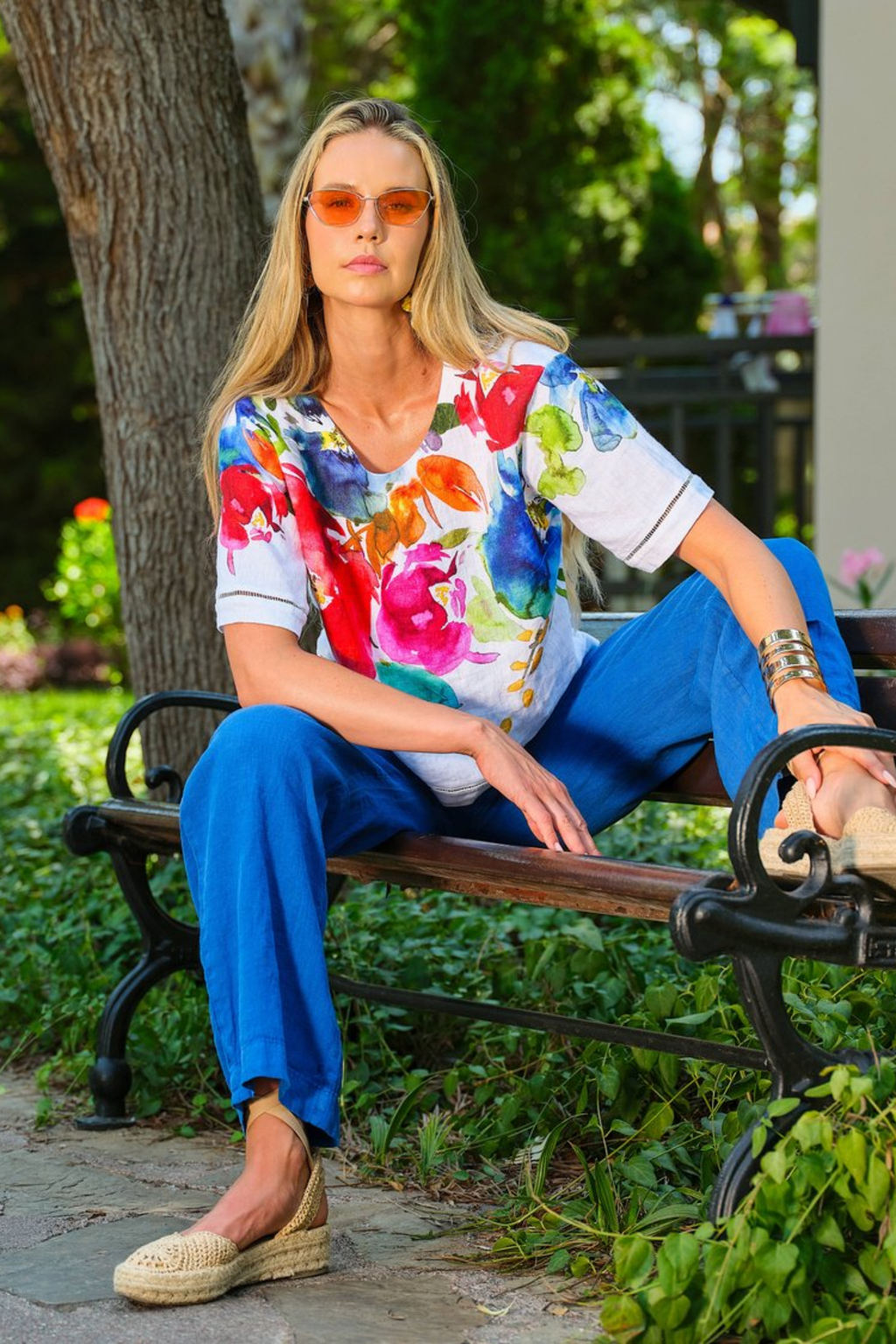 Dolcezza Floral Print Linen Top 26700