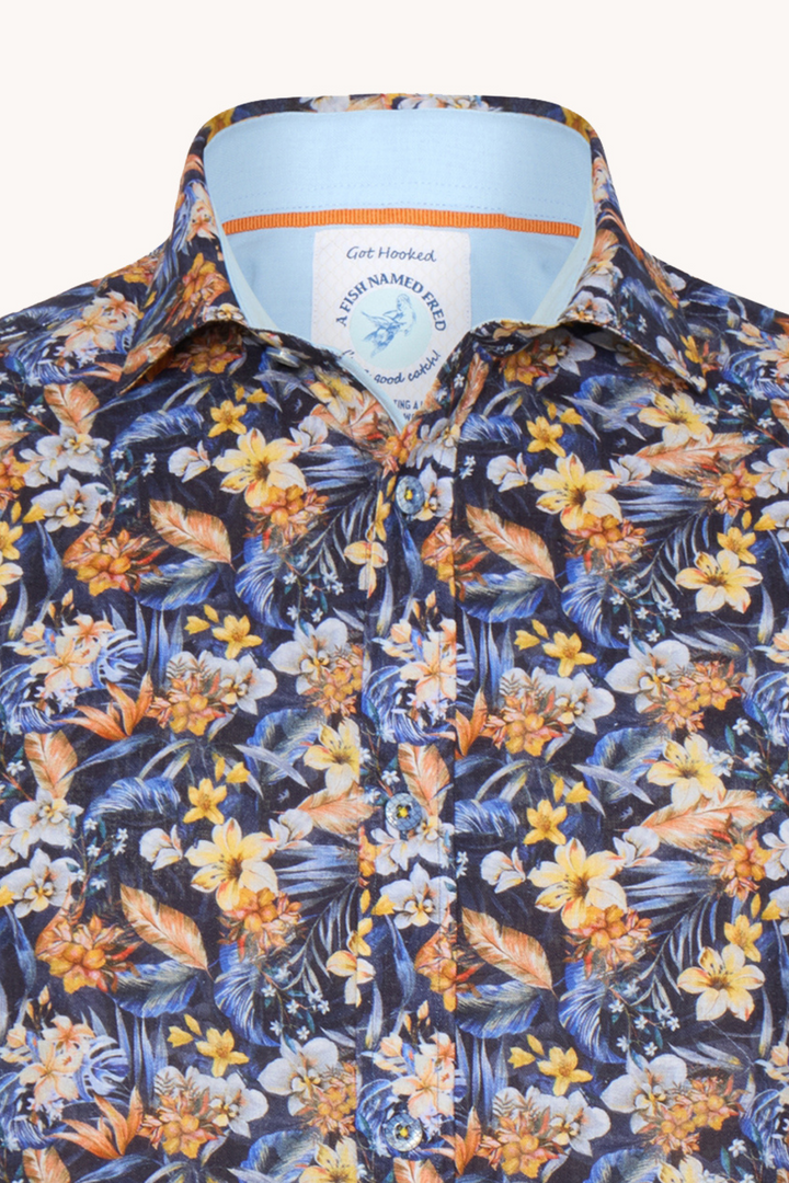 A Fish Named Fred 31.065 Short Sleeve Men's Shirt Floral Navy at Dotique