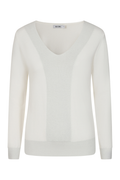 Alice Collins 036S144 Pippa V-Neck Knit Jumper White in soft knit fabric with subtle textured panels by Alice Collins, shop Alice Collins at Dotique.