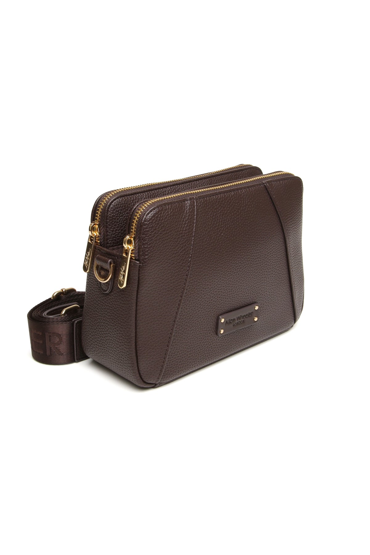 Alice Wheeler Chocolate Kensington Double-Zip Crossbody Bag, additional view. Shop Alice Wheeler at Dotique.