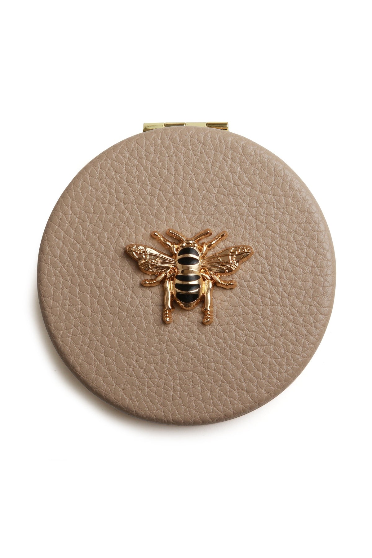 Alice Wheeler Round Compact Mirror in Stone, front view. Shop Alice Wheeler at Dotique.