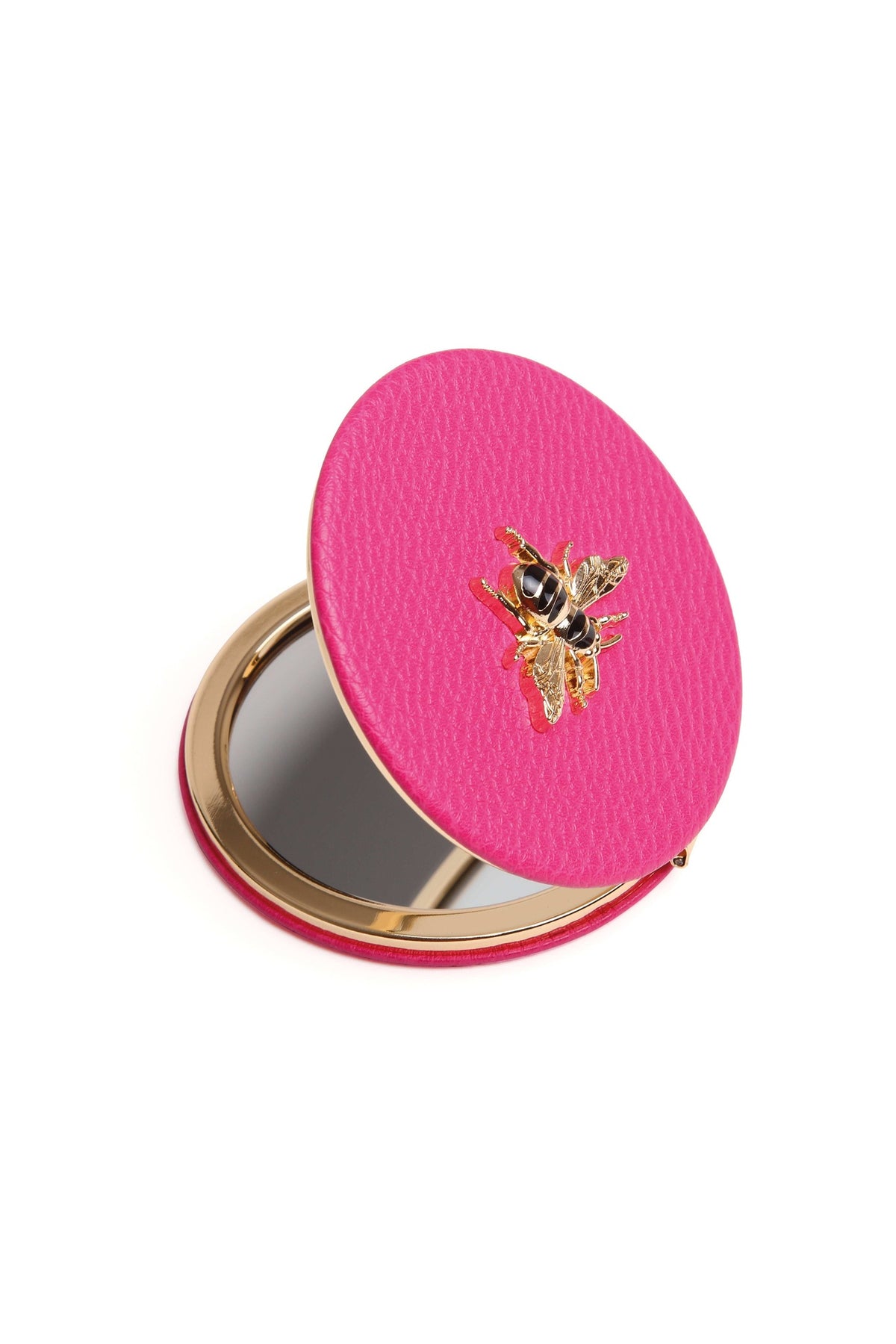 Alice Wheeler Round Compact Mirror in Hot Pink, open view. Shop Alice Wheeler at Dotique.