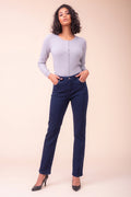 Alison Sheri PAS2403 navy straight-leg stretch trousers – view 2. Shop Alison Sheri at Dotique.