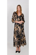 Allison 61197 black and gold silk maxi dress – view 1. Shop Allison at Dotique.