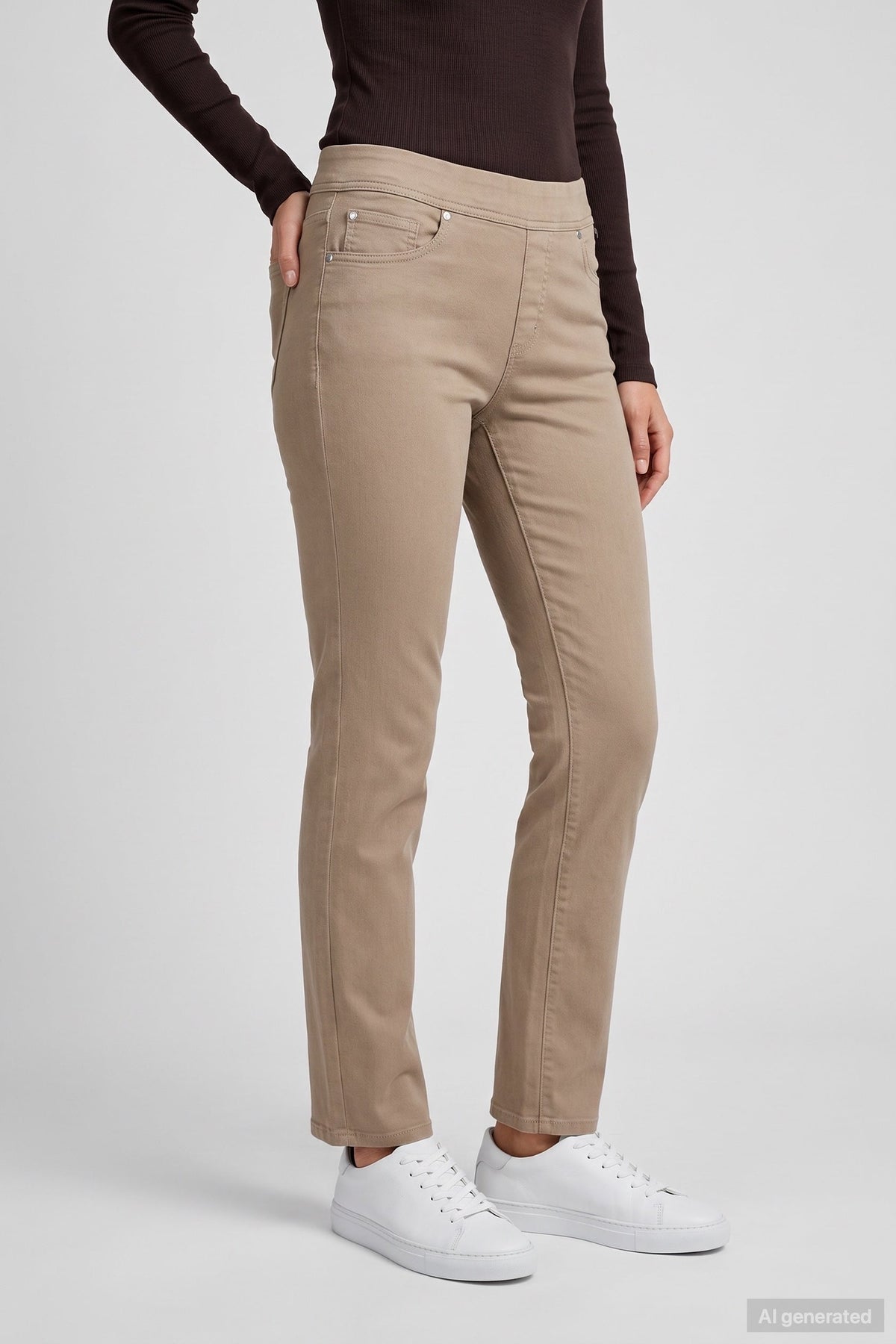 Anna Montana 1001-903 Warm Greige Angelika Jump-In Slim Jeans, front model view – shop Anna Montana at Dotique