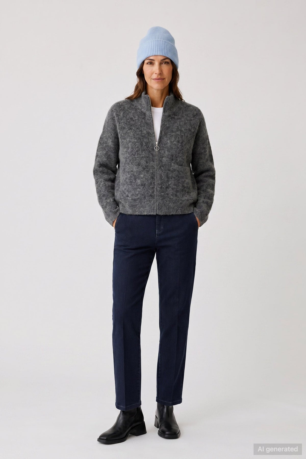 Anna Montana 1045 Mila Wide Flexi Milano Jeans Dark Blue, full front model view – shop Anna Montana at Dotique