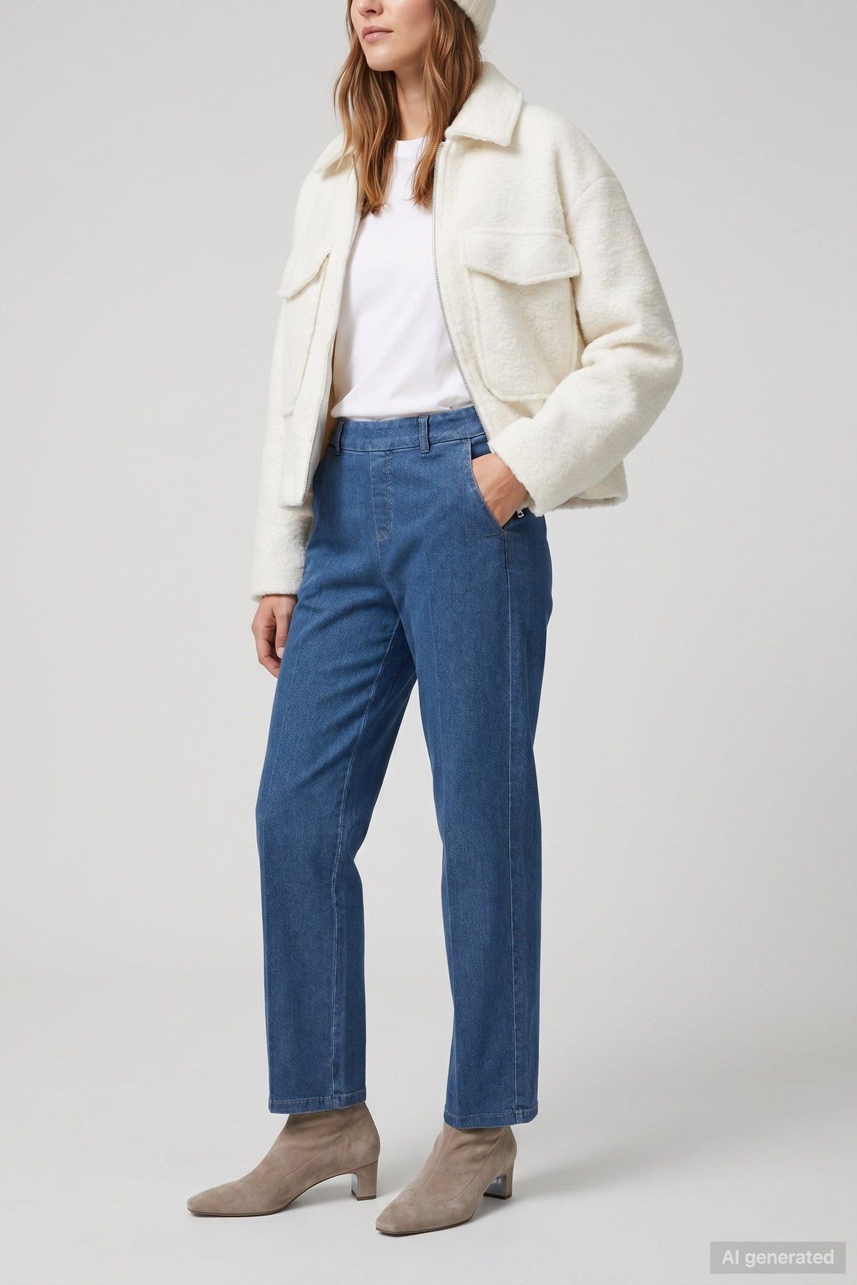Anna Montana 1045 Mila Wide Flexi Milano Jeans Stone Wash, front model view – shop Anna Montana at Dotique