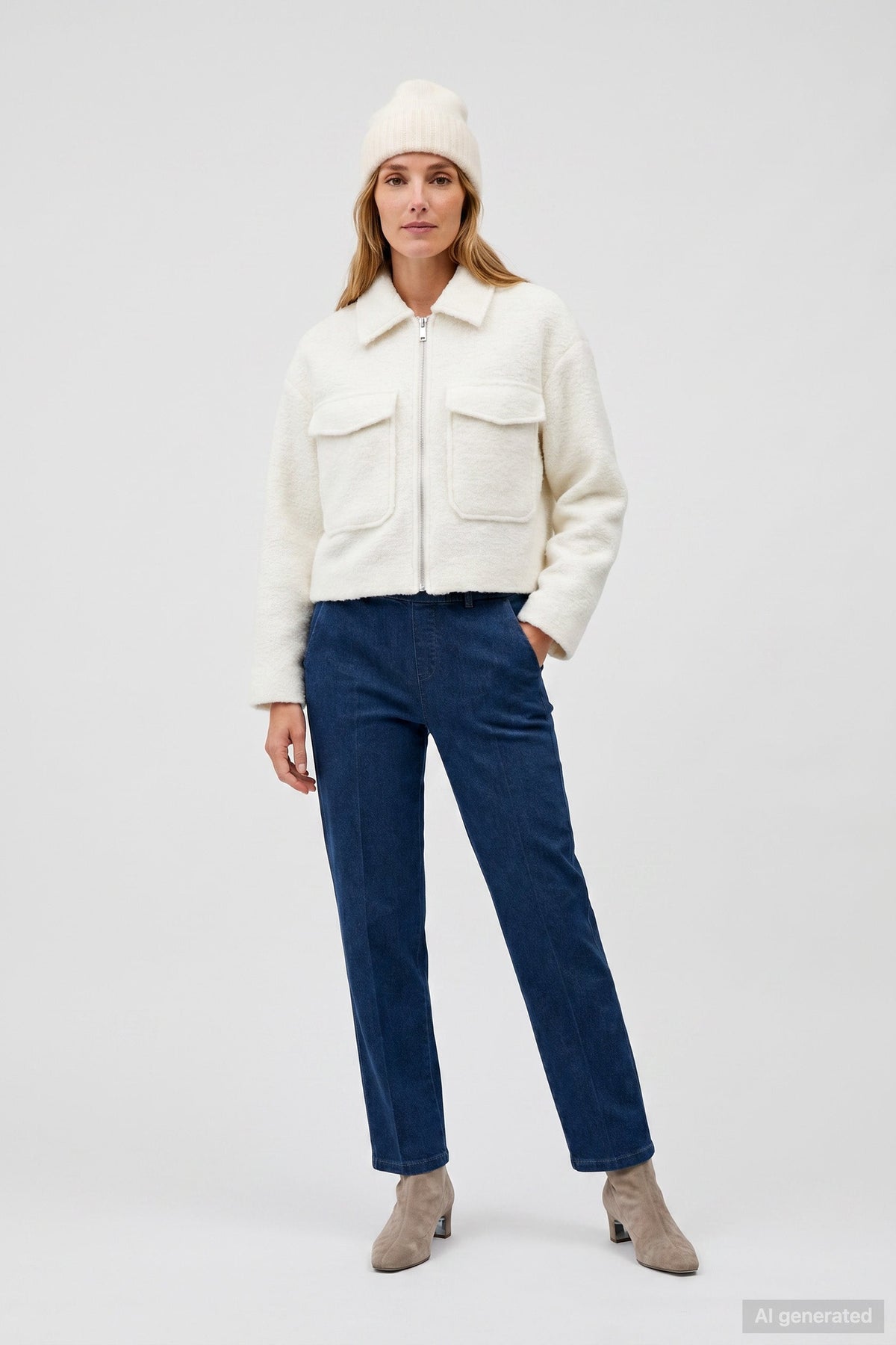Anna Montana 1045 Mila Wide Flexi Milano Jeans Stone Wash, full front model view – shop Anna Montana at Dotique
