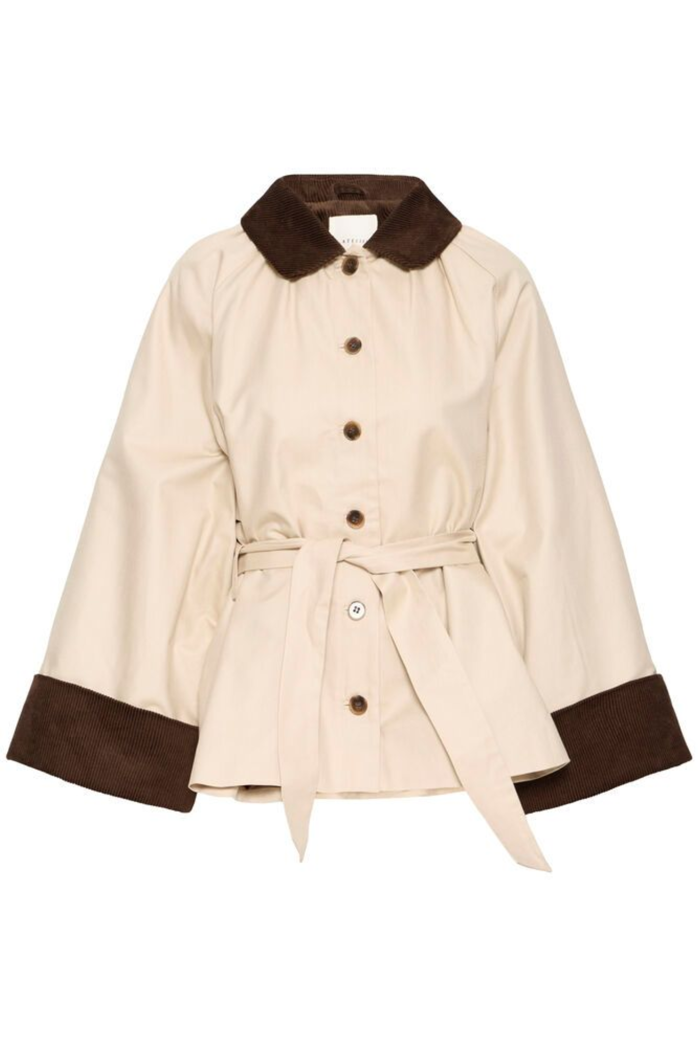 Relaxed woven jacket by Atelier Rêve in a soft humus shade. Cotton and lyocell blend, long sleeves and effortless everyday style at Dotique.