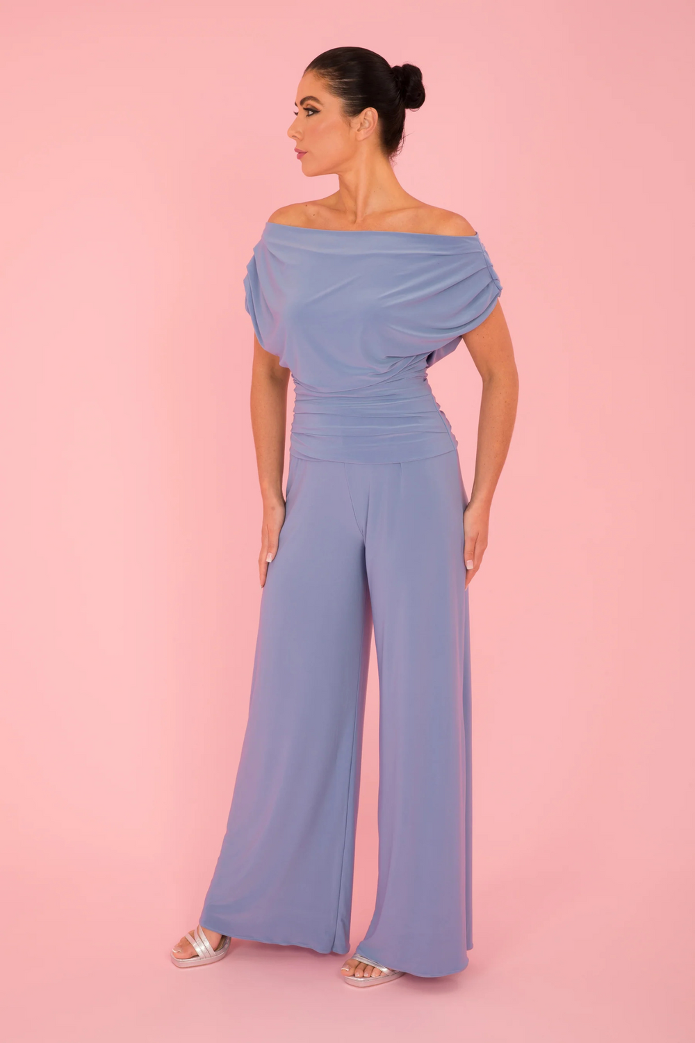 ATOM LABEL Carbon Jersey Jumpsuit with Sleeve in Powder Blue (Regular Length)
