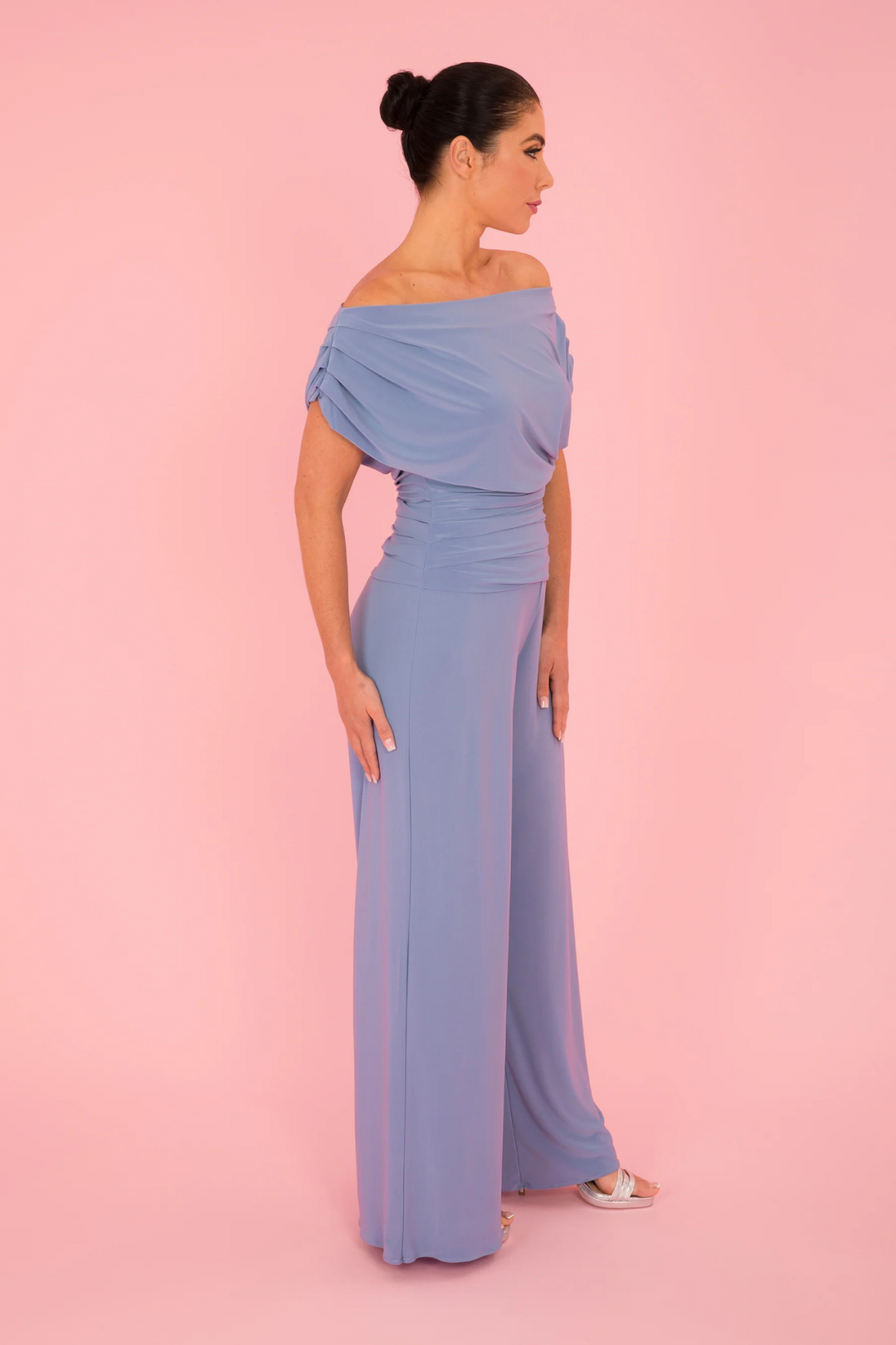 ATOM LABEL Carbon Jersey Jumpsuit with Sleeve in Powder Blue (Regular Length)