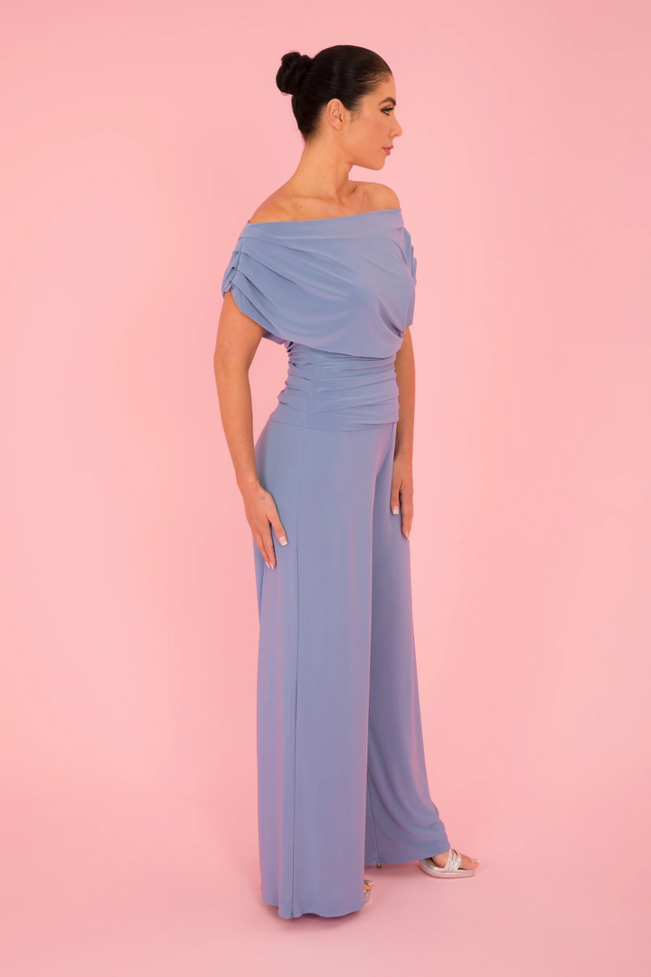 ATOM LABEL Carbon Jersey Jumpsuit with Sleeve in Powder Blue (Regular Length)