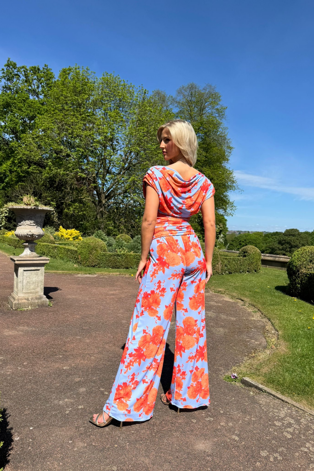 Atom Label Carbon Jumpsuit in Pale Blue & Orange Floral