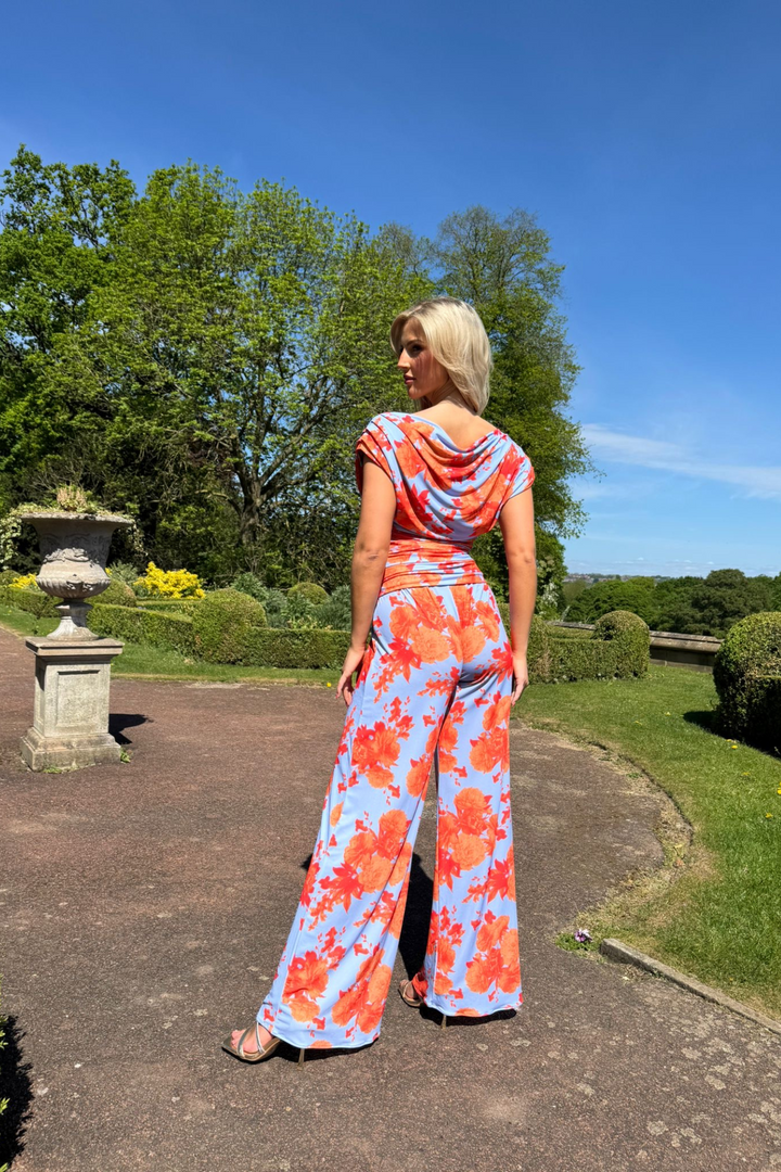 Atom Label Carbon Jumpsuit in Pale Blue & Orange Floral
