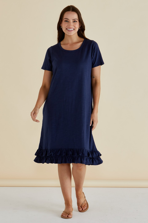 Dotique Betty Basics BB1095 Aaliyah dress in navy with scoop neckline and short sleeves