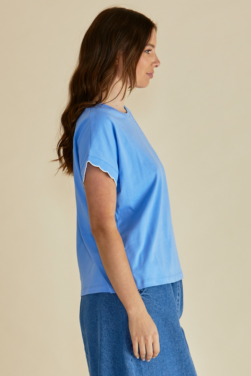 Dotique Betty Basics BB2079 Sloane Scallop T-Shirt in cornflour blue with scallop neckline