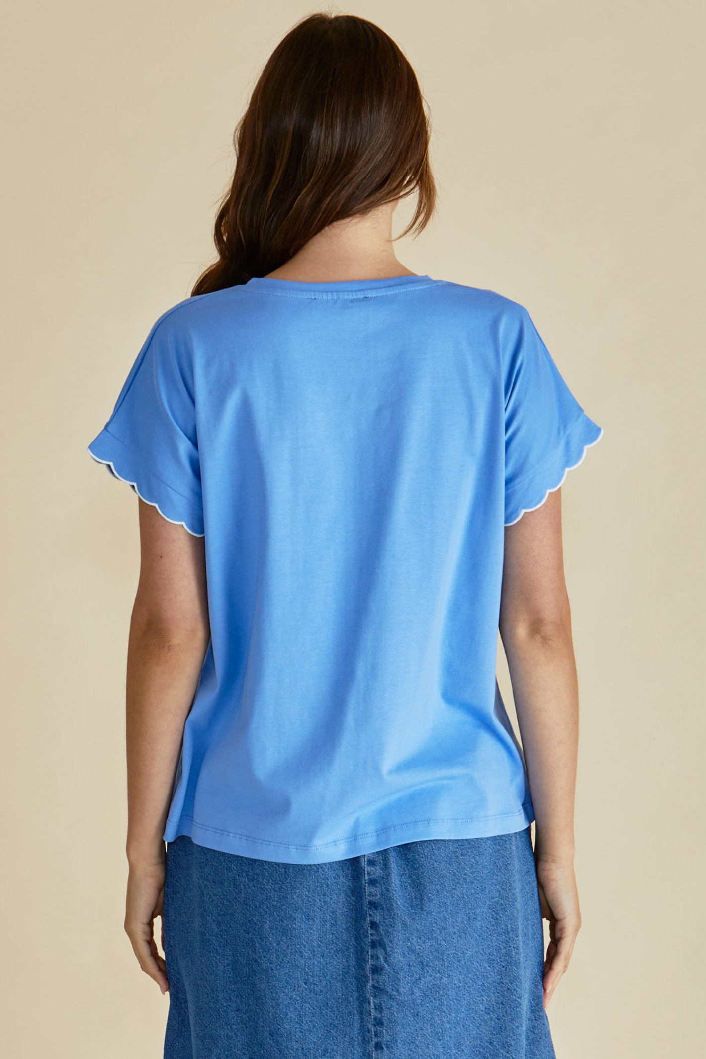 Dotique Betty Basics BB2079 Sloane Scallop T-Shirt in cornflour blue with scallop neckline