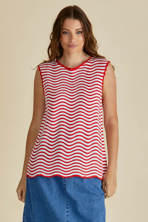 Dotique Betty Basics BB4087 Aviva Tank in red and white stripe with scoop neckline