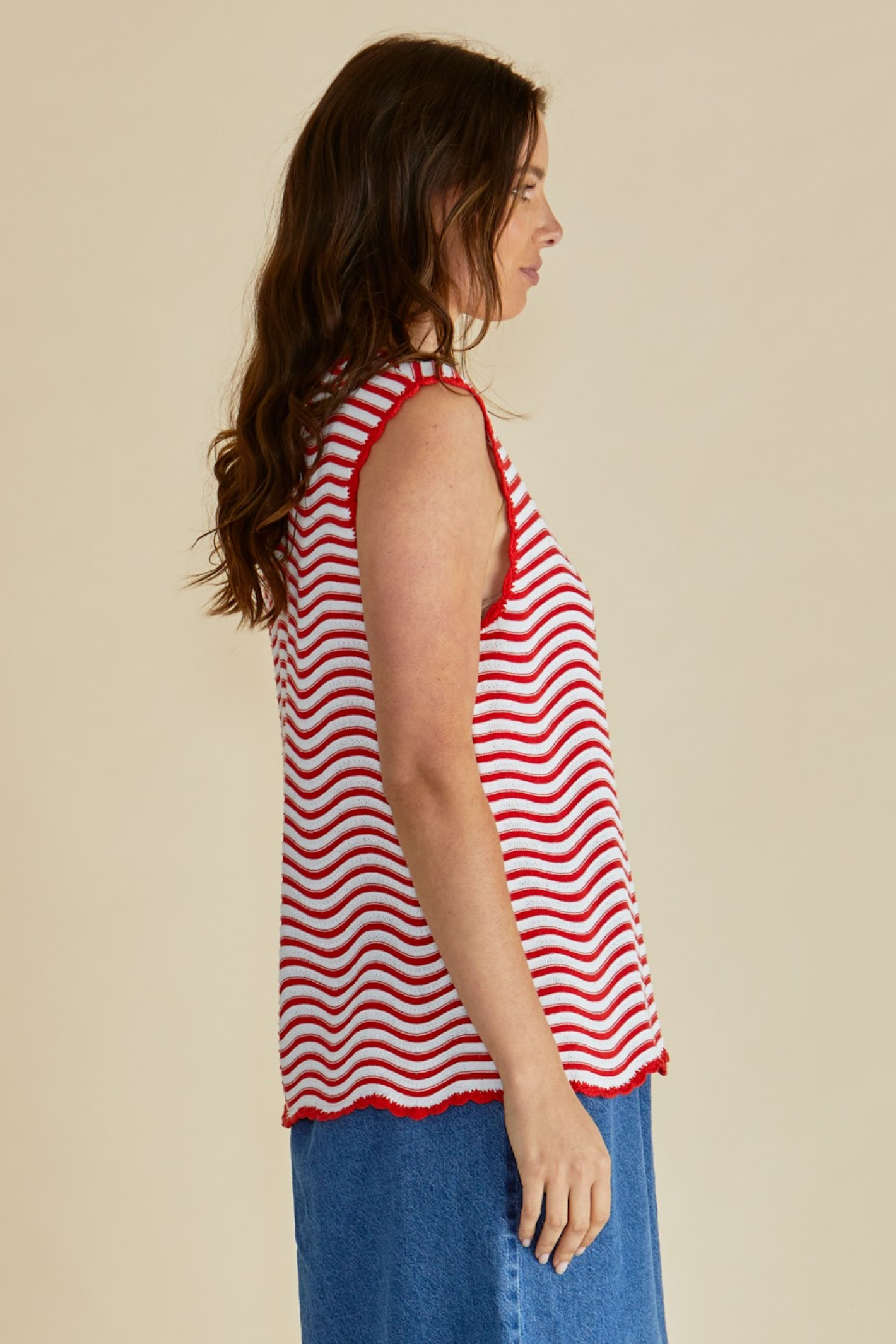Dotique Betty Basics BB4087 Aviva Tank in red and white stripe with scoop neckline