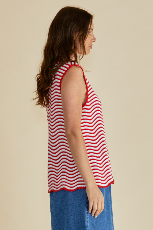 Dotique Betty Basics BB4087 Aviva Tank in red and white stripe with scoop neckline