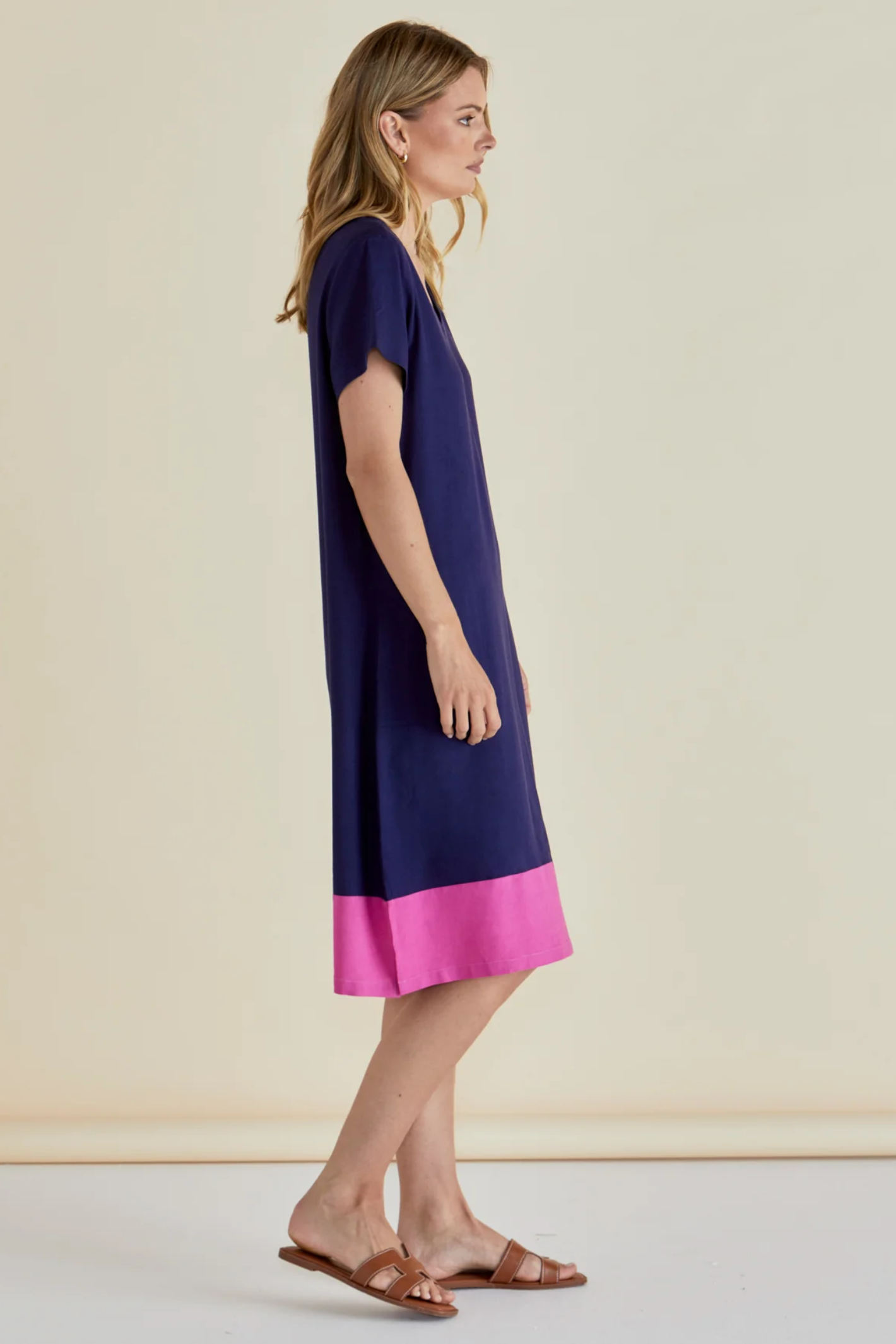 Dotique Betty Basics BB8390 Elwood Dress in navy and pink with V-neck