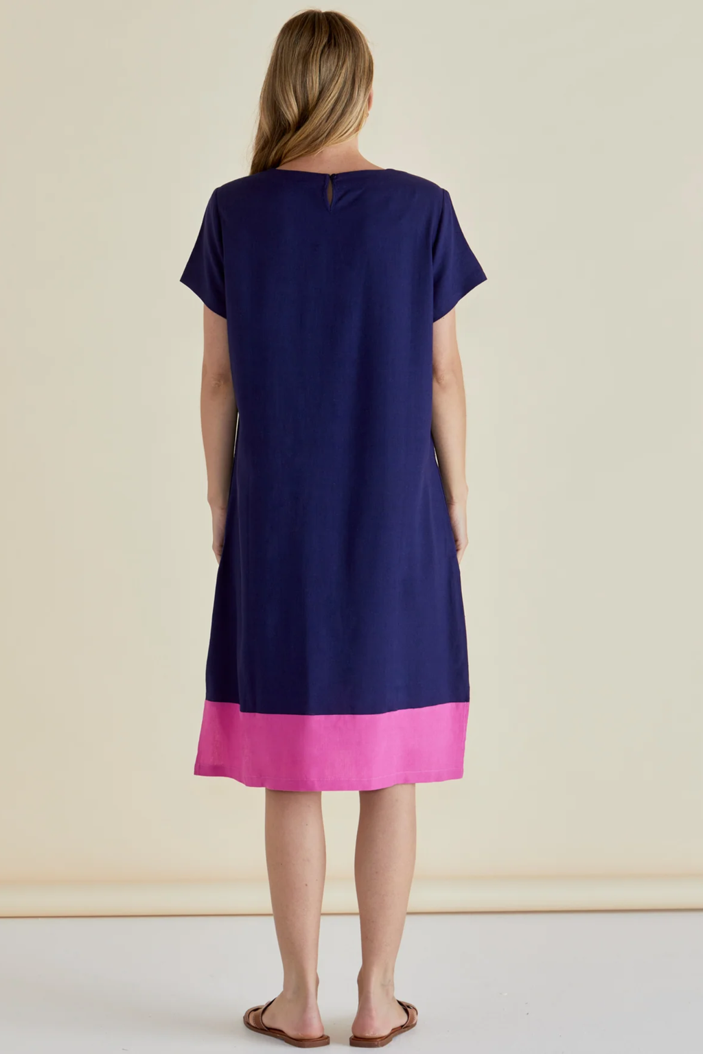 Dotique Betty Basics BB8390 Elwood Dress in navy and pink with V-neck