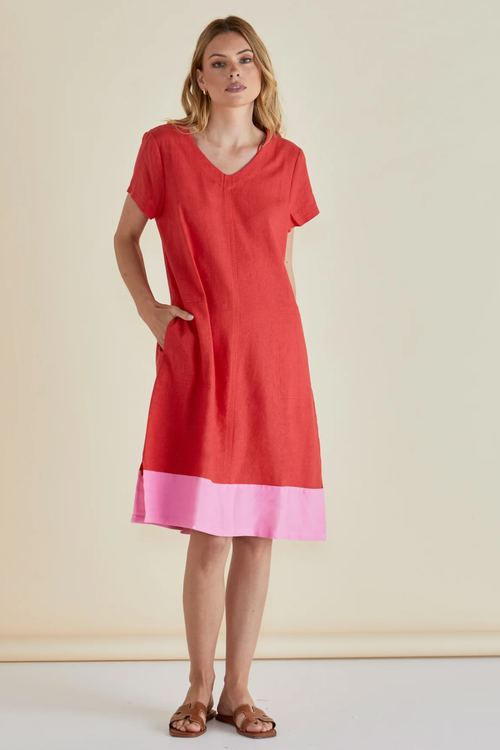 Dotique Betty Basics BB8390 Elwood dress in red and pink with V-neck