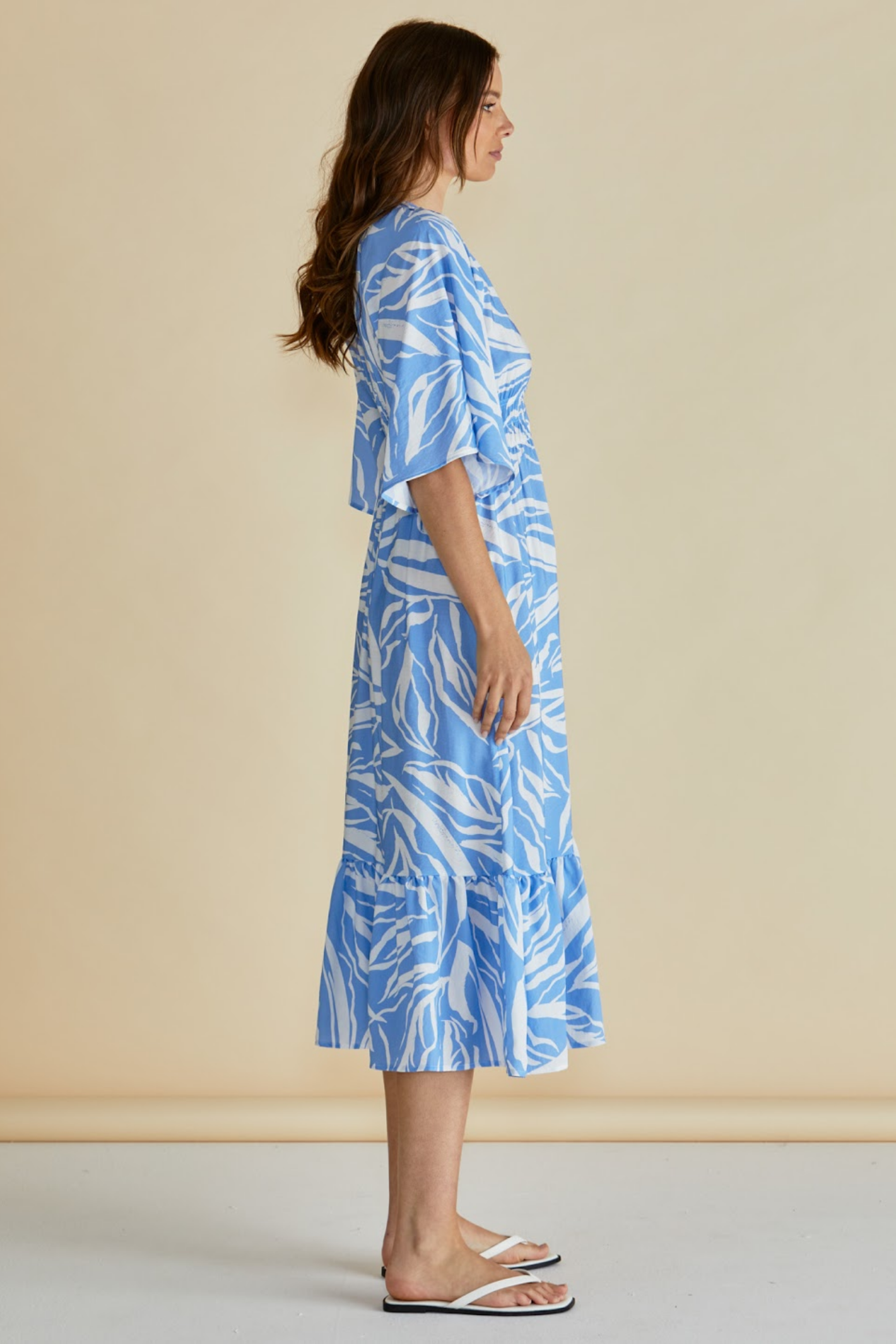 Dotique Betty Basics BB8510 Moxie Dress in blue abstract print with V-neckline