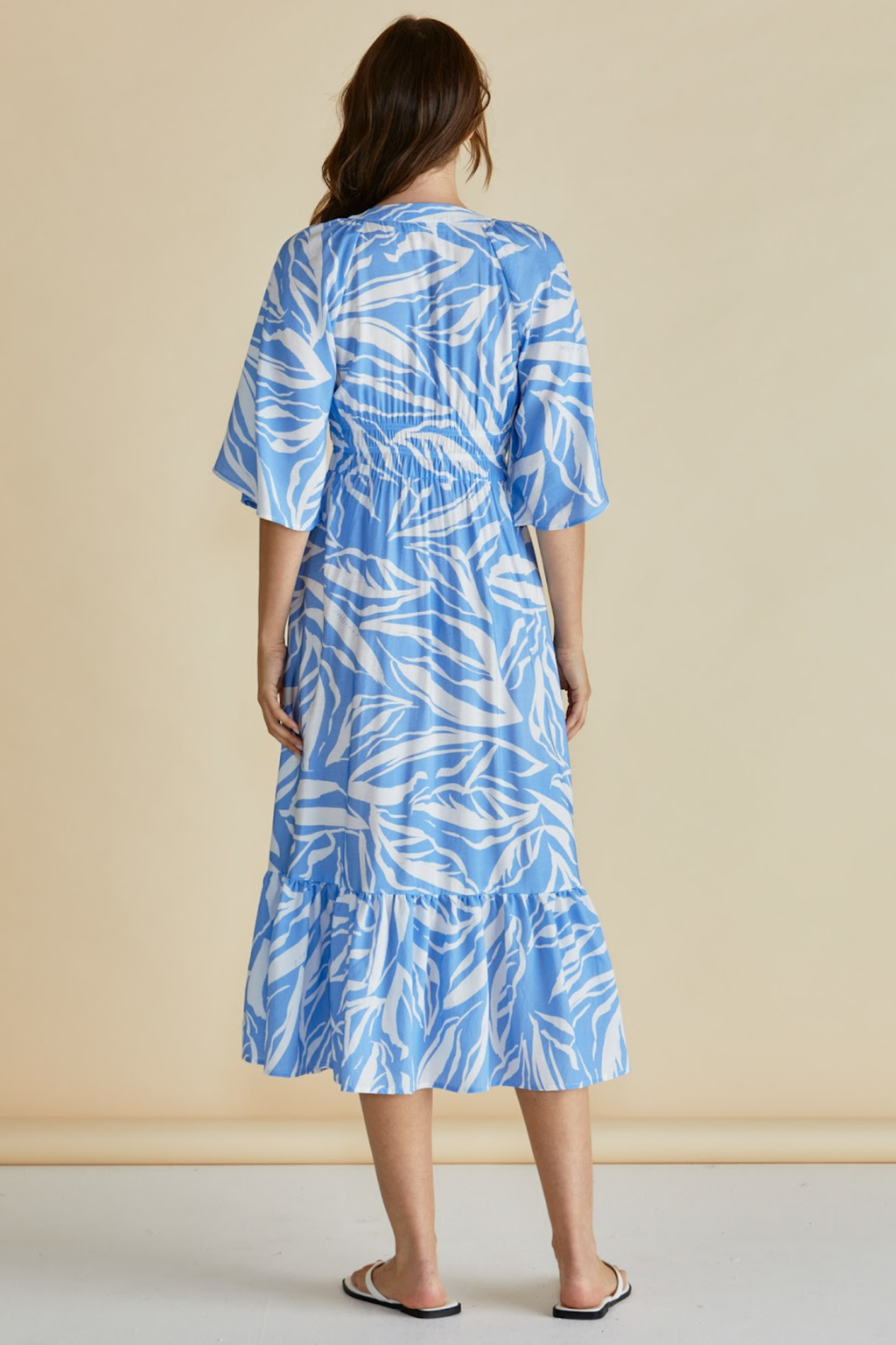 Dotique Betty Basics BB8510 Moxie Dress in blue abstract print with V-neckline