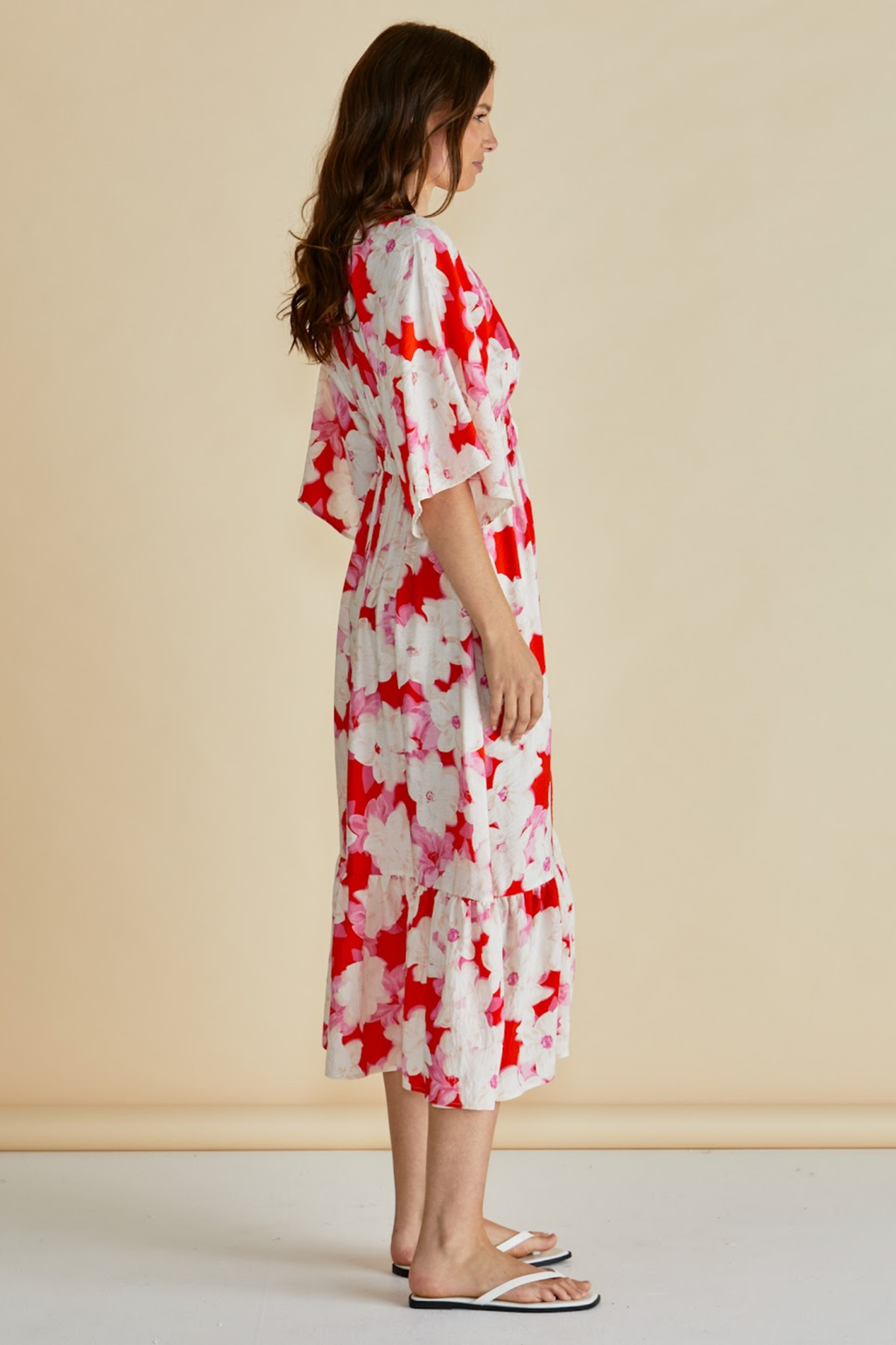 Dotique Betty Basics BB8510 Moxie Dress in red floral print with V-neckline