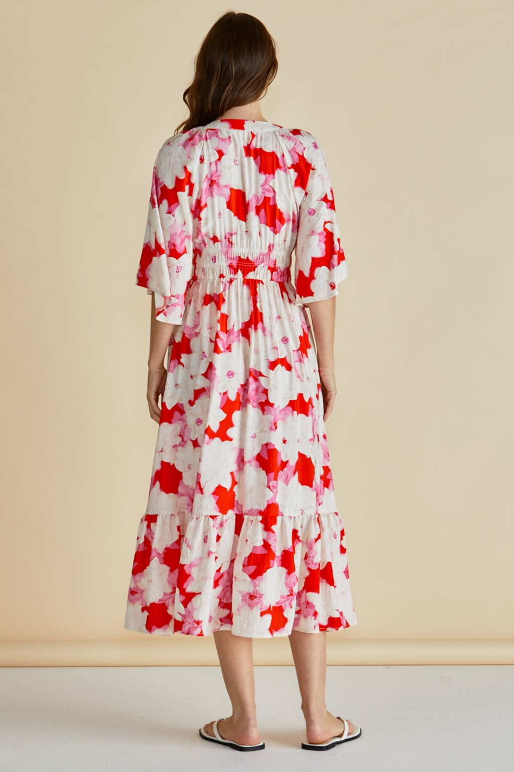 Dotique Betty Basics BB8510 Moxie Dress in red floral print with V-neckline