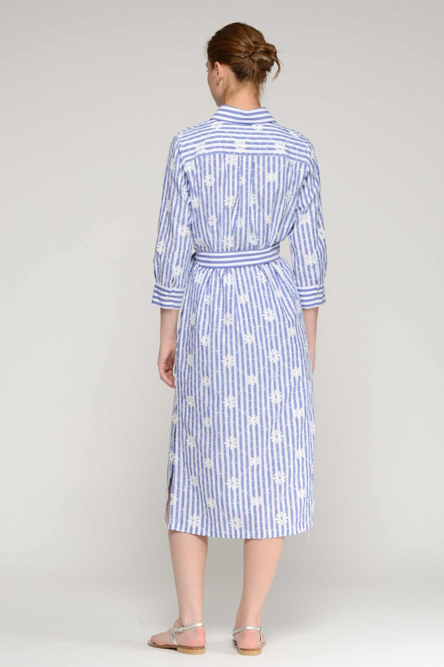 Vilagallo 33359 Blue Striped Shirt Dress with White Floral Print by Vilagallo, shop Vilagallo at Dotique.