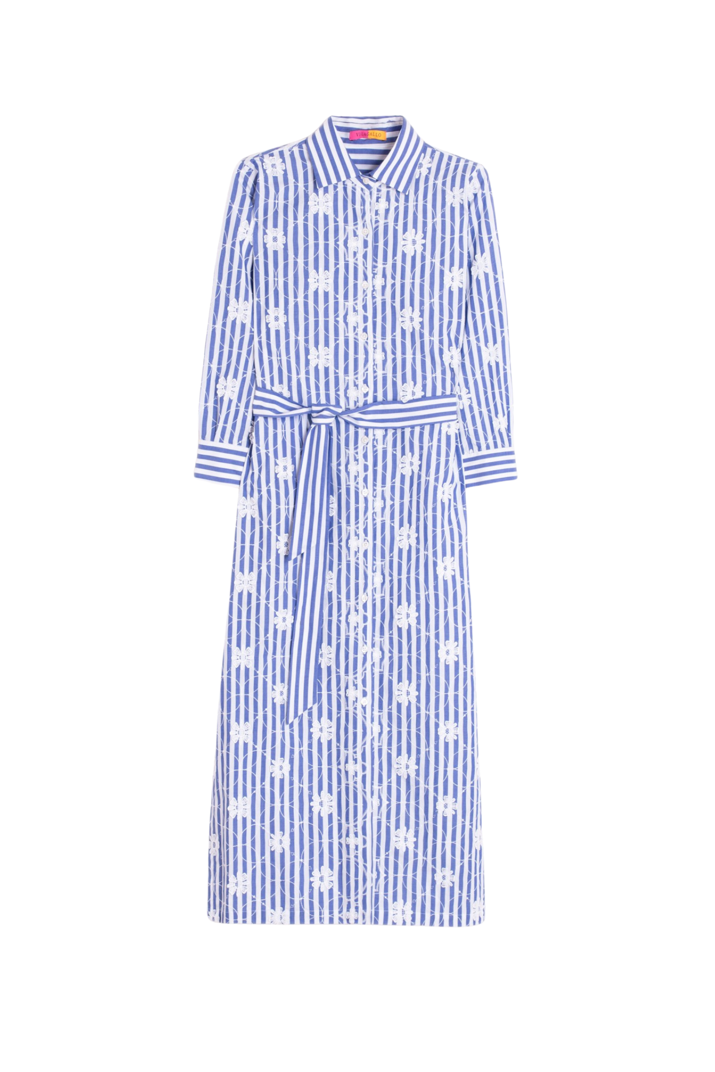 Vilagallo 33359 Blue Striped Shirt Dress with White Floral Print by Vilagallo, shop the Vilagallo collection at Dotique.