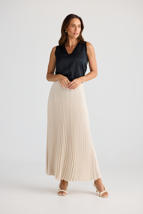 Dotique Brave + True BT25393 Alias Pleated Skirt in oyster with permanent pleats