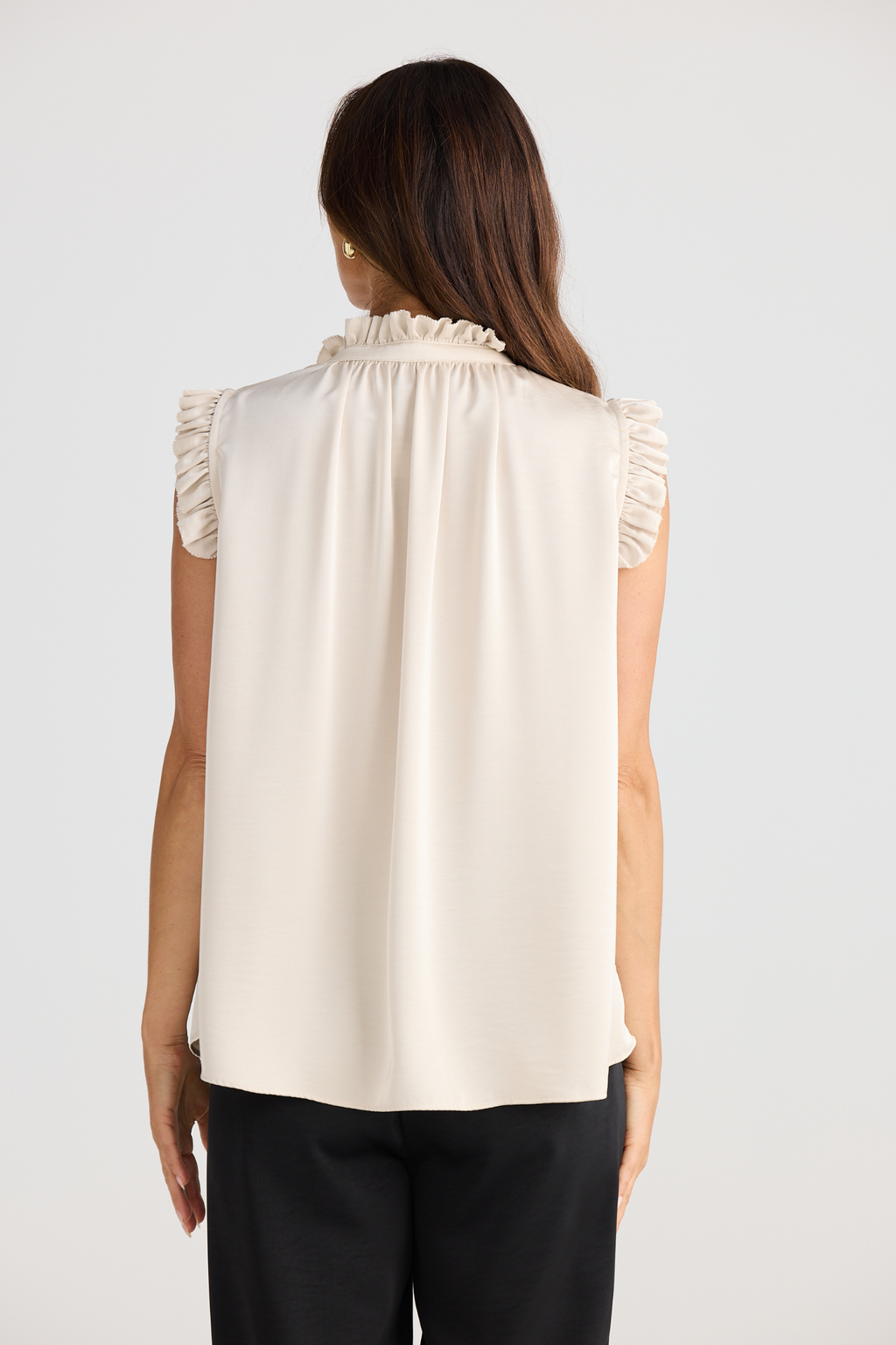 Dotique Brave + True BT25399 Broadway Top in oyster with keyhole neckline and ruffle trim