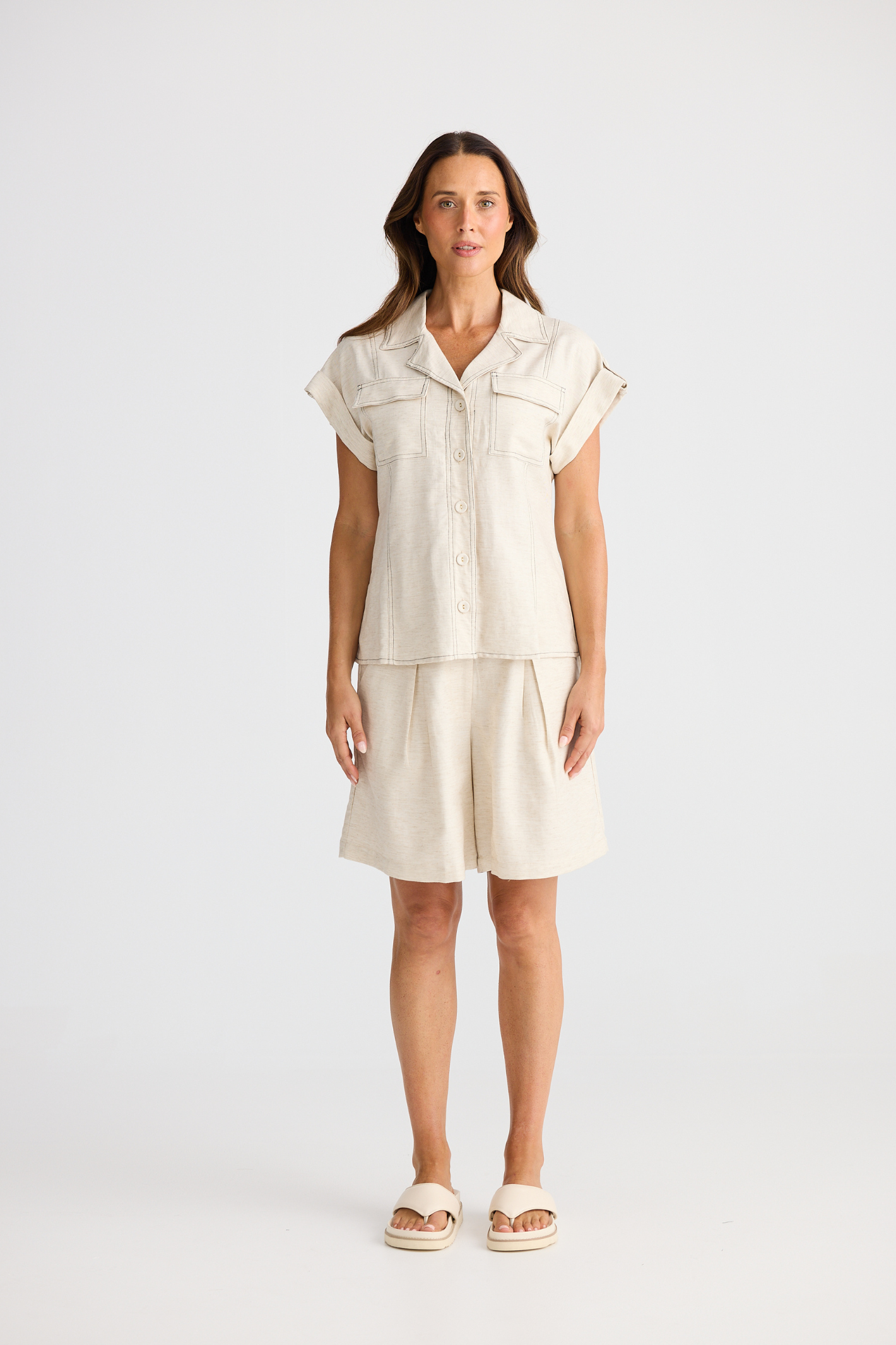 Dotique Brave + True BT25419 Eden Short in natural with tailored fit and front tucks