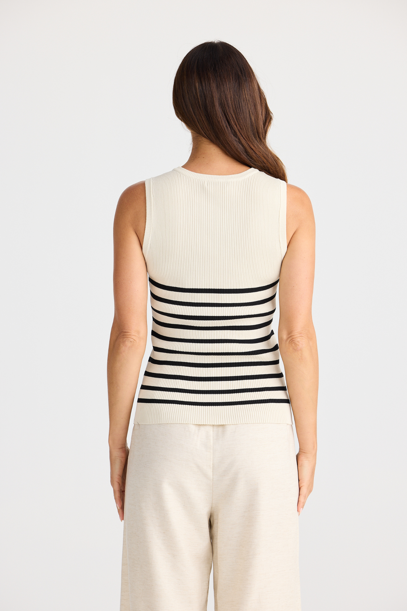 Dotique Brave + True BT25464 Amba Tank in ecru with black stripe and ribbed neckline